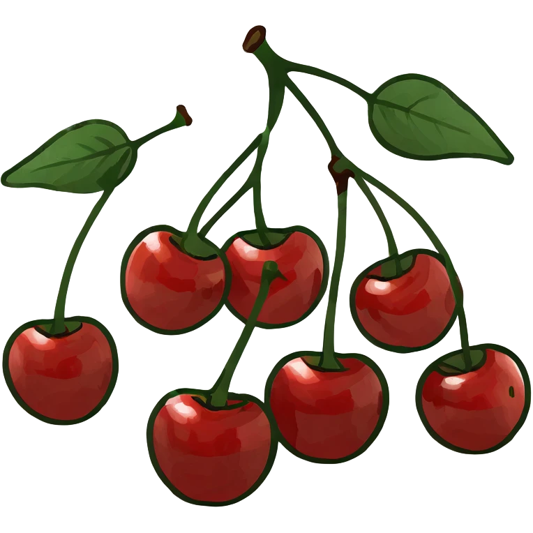 3D style cluster of shiny red cherries with green stems emoji