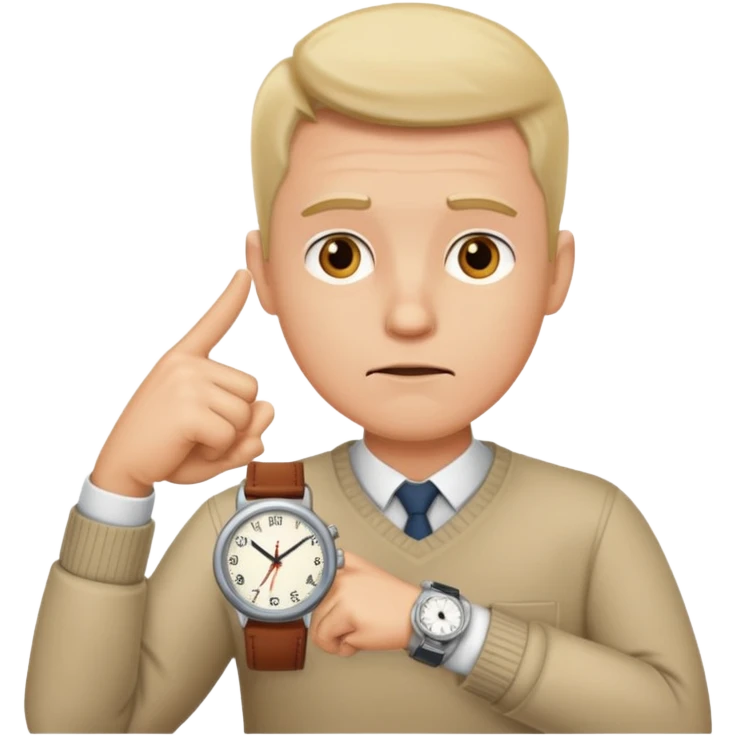 bored man pointing at his watch on his wrist emoji
