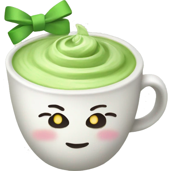 matcha latte in a cup with bows around it emoji