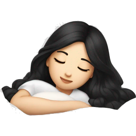 asian cute girl with long beauty black hair sleeping laying down with white blanket and pillow emoji