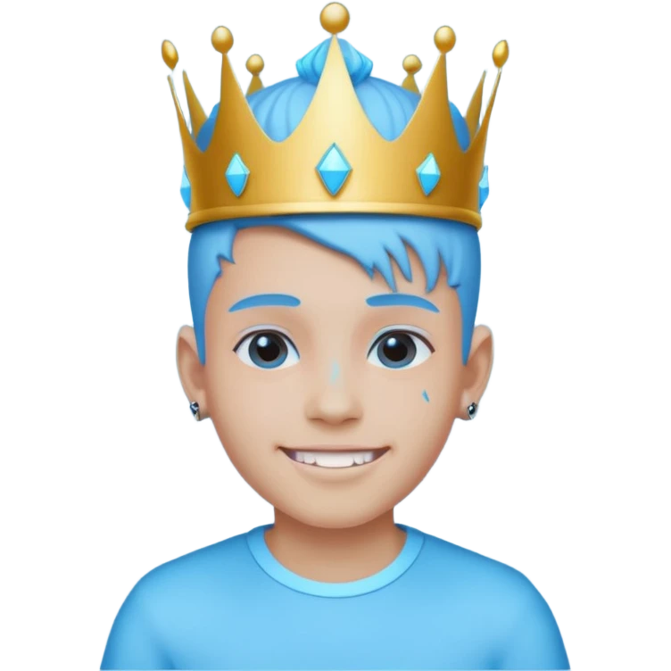 boy neon cyberpunk light blue happy crown white and blue emoji