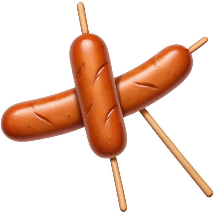 Harbin Russian style sausage on stick, simplified emoji style with bold outlines and bright colors, cartoon style northeastern Chinese street food emoji