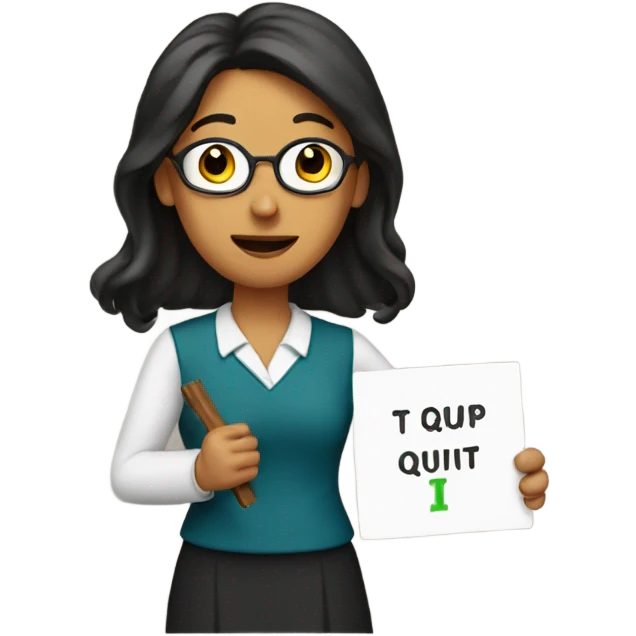 Teacher holding an I quit sign emoji