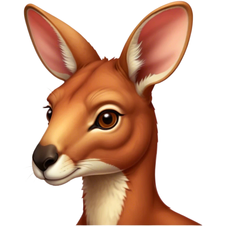 Cinematic Noble Adult Red Kangaroo Portrait Emoji, Poised and regal, with a robust, muscular build, tawny reddish fur, and a distinctive red kangaroo-shaped head featuring a slightly elongated snout, prominent ears, and keen, observant eyes, Simplified yet sharp and sophisticated features, highly detailed, glowing with a warm, sunlit glow, high shine, intelligent and commanding, stylized with an air of outback authority, focused and vigilant, soft glowing outline, capturing the essence of a watchful guardian that seems ready to bound out of the screen with effortless power! emoji