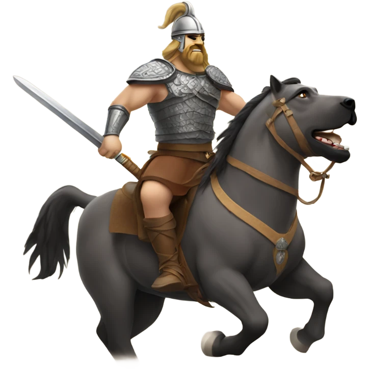 English mastiff riding a horse with a Viking sword emoji