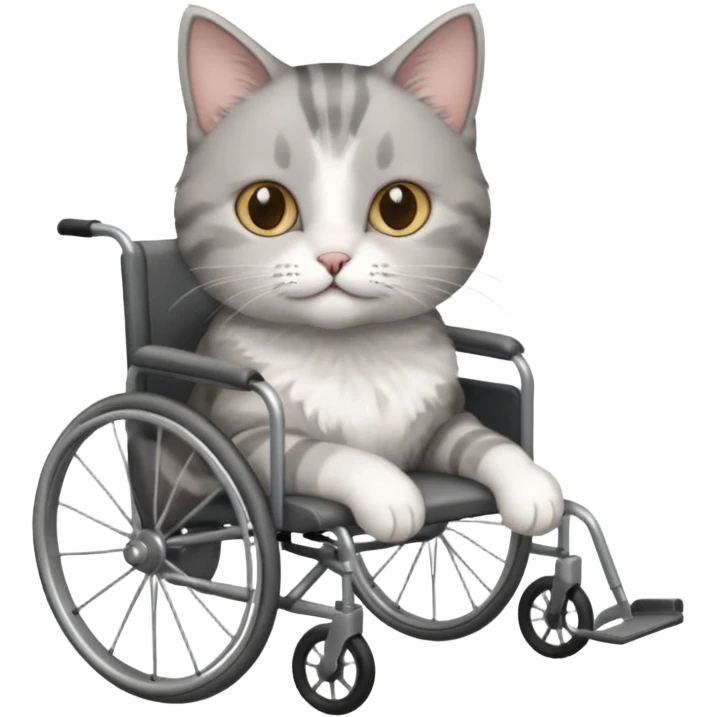 grey and white disabled cat in cat wheelchair emoji