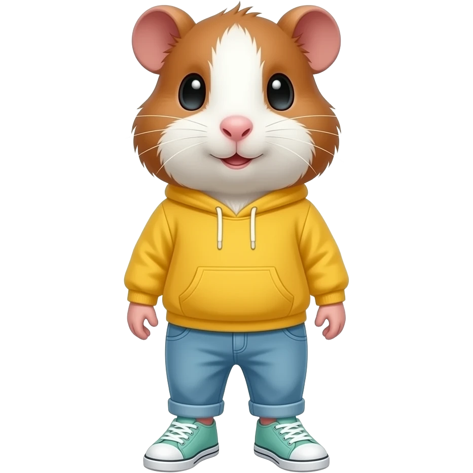 brown and white guinea pig in a long sleeve yellow top, light blue pants, and light teal sneakers emoji