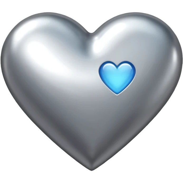 Liquid chrome heart emoji, silver metallic color, iOS emoji style, smooth reflective surface, rounded shape, realistic highlights, minimal background emoji