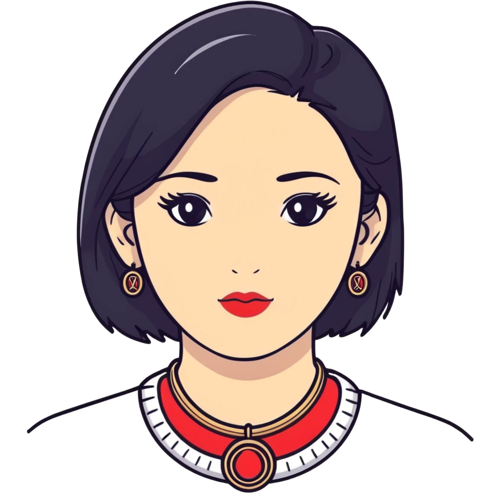 college girl with black hair, white skin, wearing a Cartier necklace, old money luxury vibe emoji