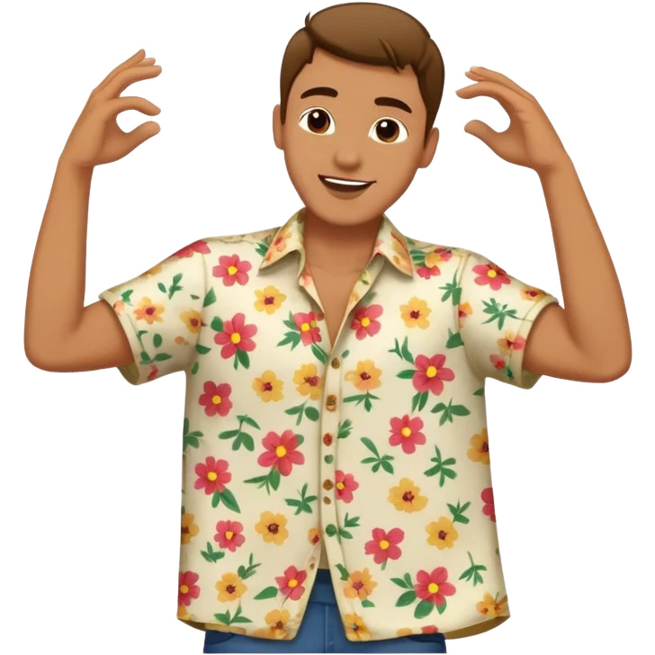 Man in flowery shirt dancing emoji
