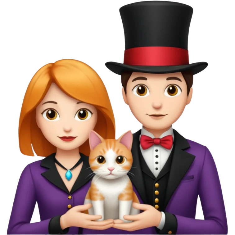 magician couple and their pet cat emoji