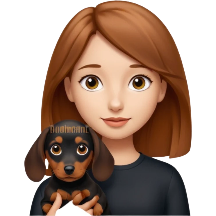 Light brown hair girl with black and tan dash hound puppy emoji