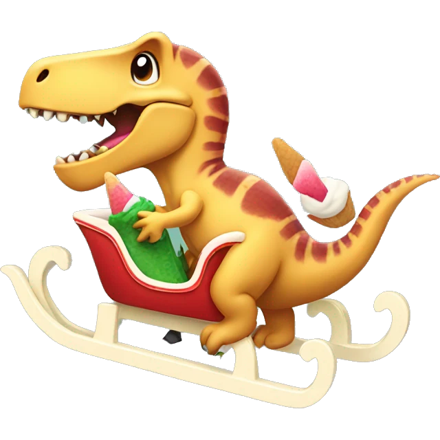 Dinosaur eating icecream on a sleigh emoji
