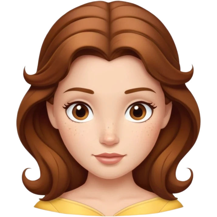 Disney Princess Belle from Beauty and the Beast with brown hair and face with freckles emoji