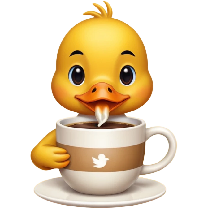 cute duck drinking coffee, bright and lovely atmosphere emoji