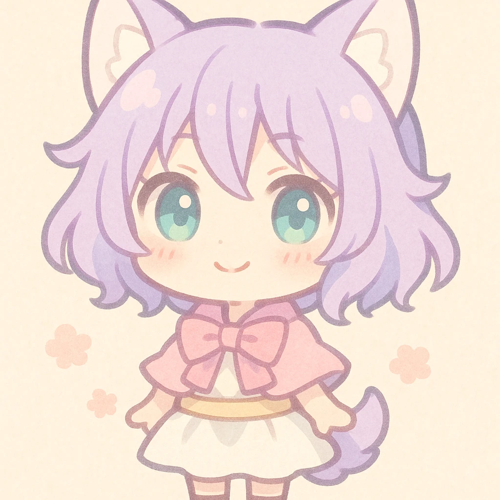 Shikoku from Chained Soldier, adorable style, pastel palette, oversized head, tiny body emoji
