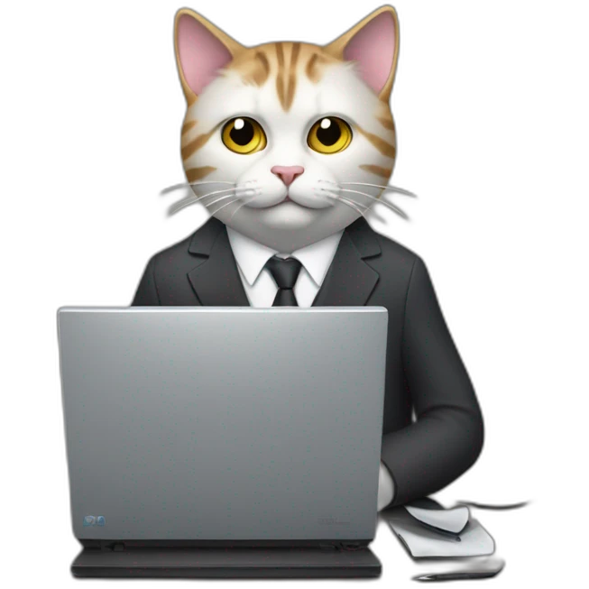 cat on a suit writing on a computer emoji