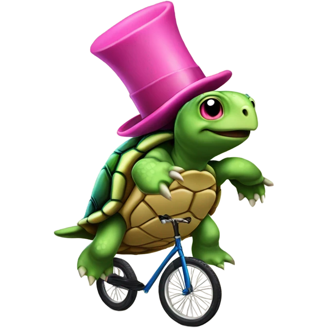 Turtle with pink hat riding unicycle  emoji