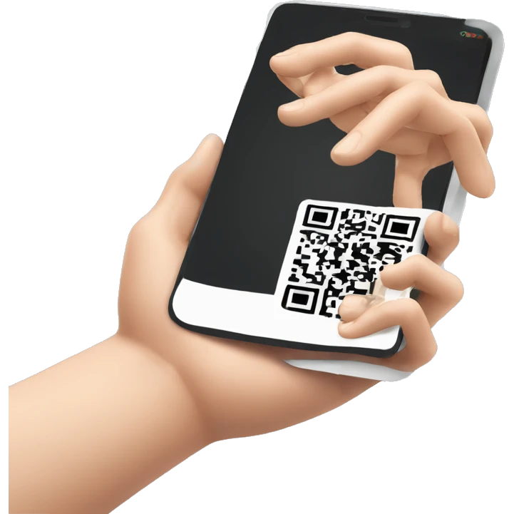 a human arm using a cell phone to scan a QR code emoji