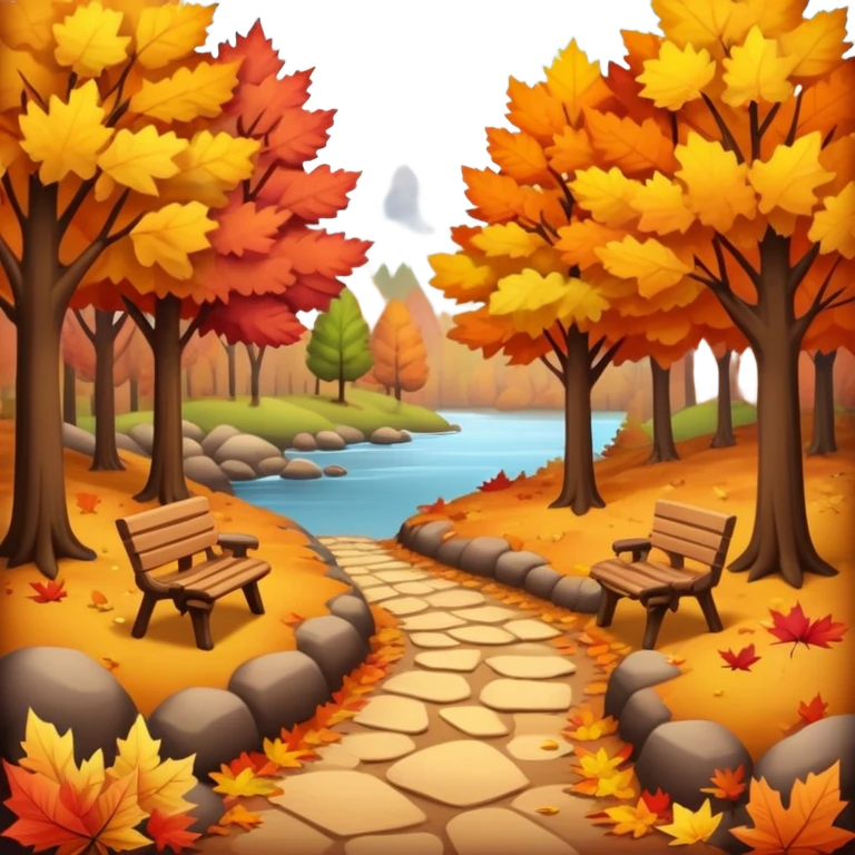 autumn fall scene with a colorful leaves forest, cozy atmosphere emoji