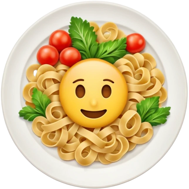 Emoji of a plate with grains and pasta, simple bright Apple-style emoji