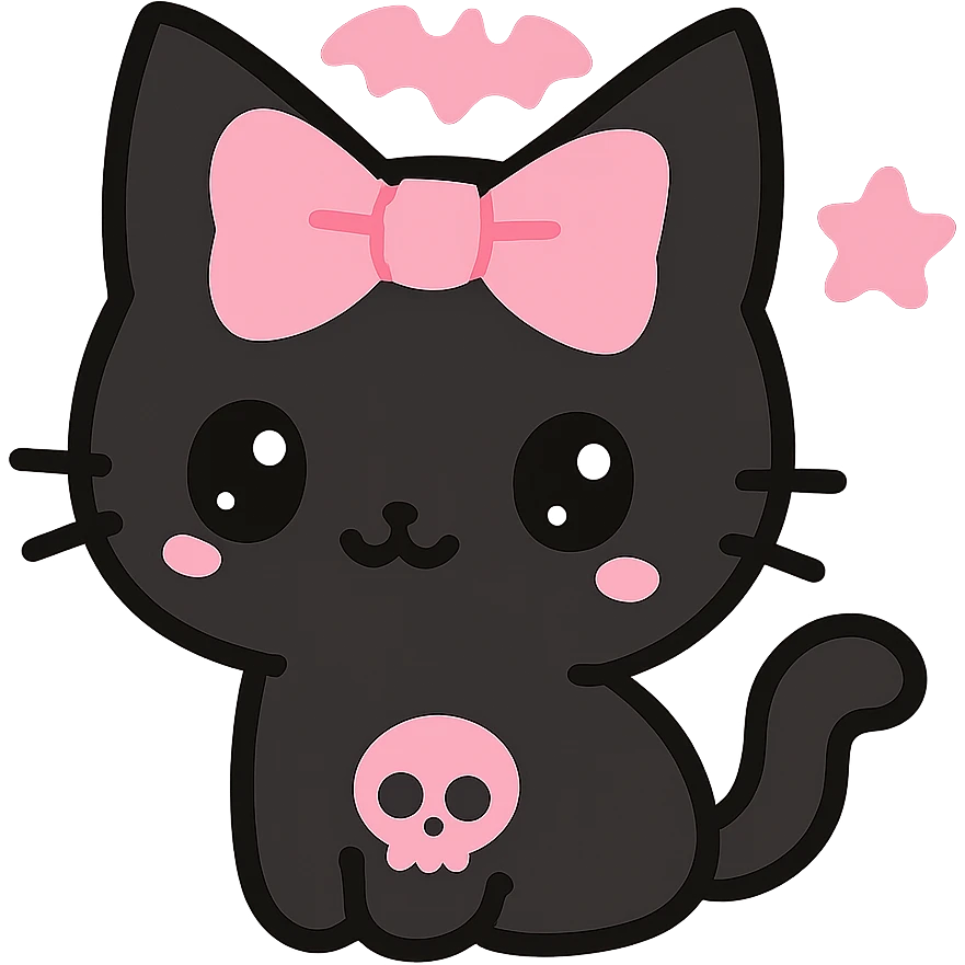gothic cat, black and pink emoji