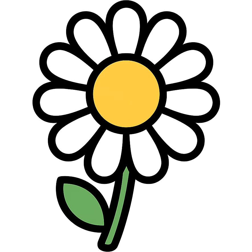 daisy flower, outlined, cheerful and bright emoji
