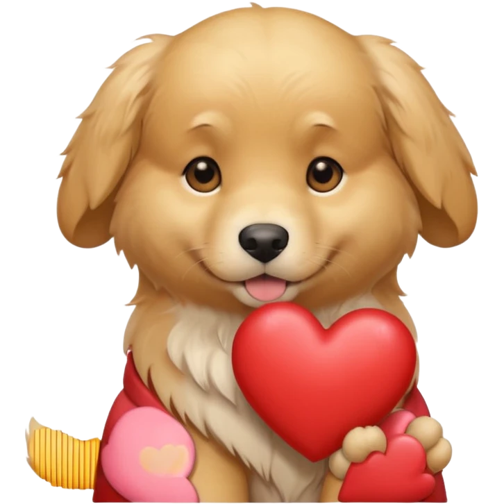 A dog holding a heart (modelled after a Golden Retriever) emoji