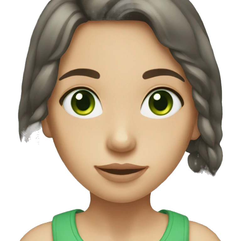 Girl with dark brown long hair and green eyes emoji