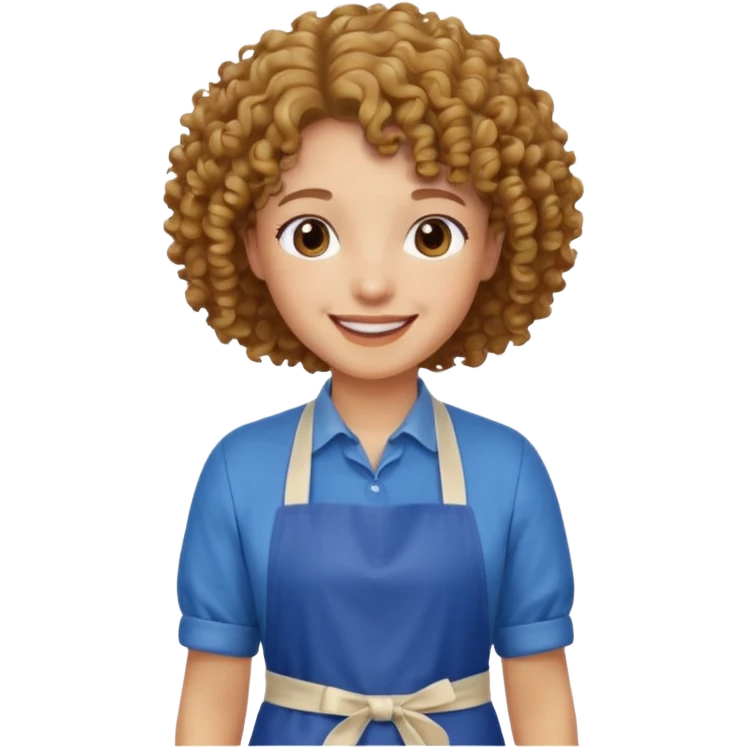 person with curly hair in blue apron emoji