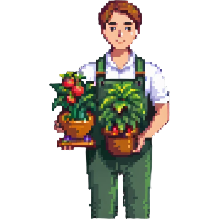 Happy gardener with trophy and prize vegetables emoji