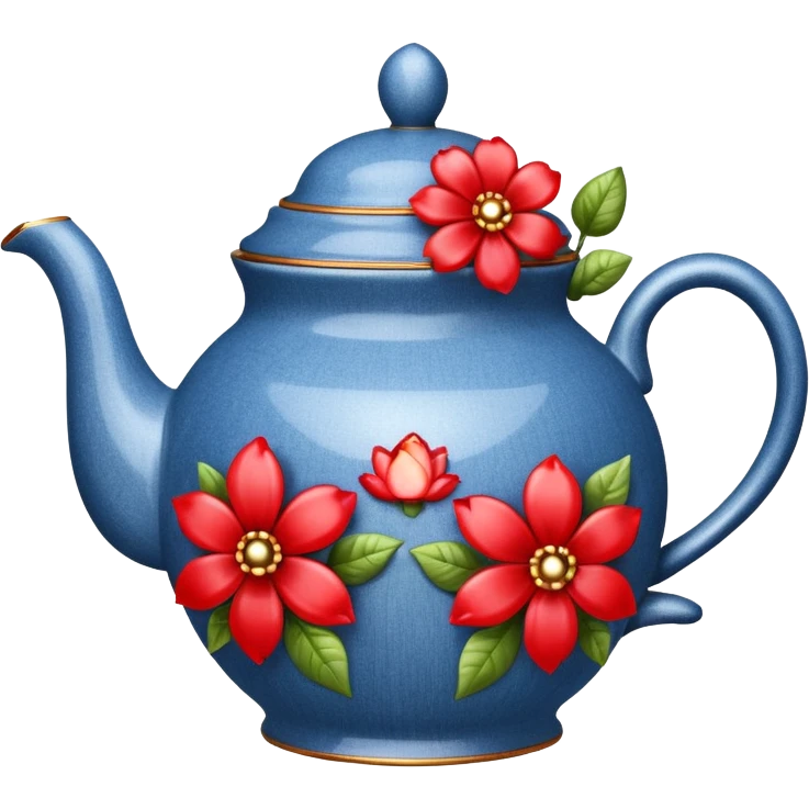 Denim glittery teapot with flowers red emoji