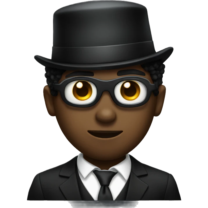 A black boy with a black top hat, a suit and an eyepatch emoji