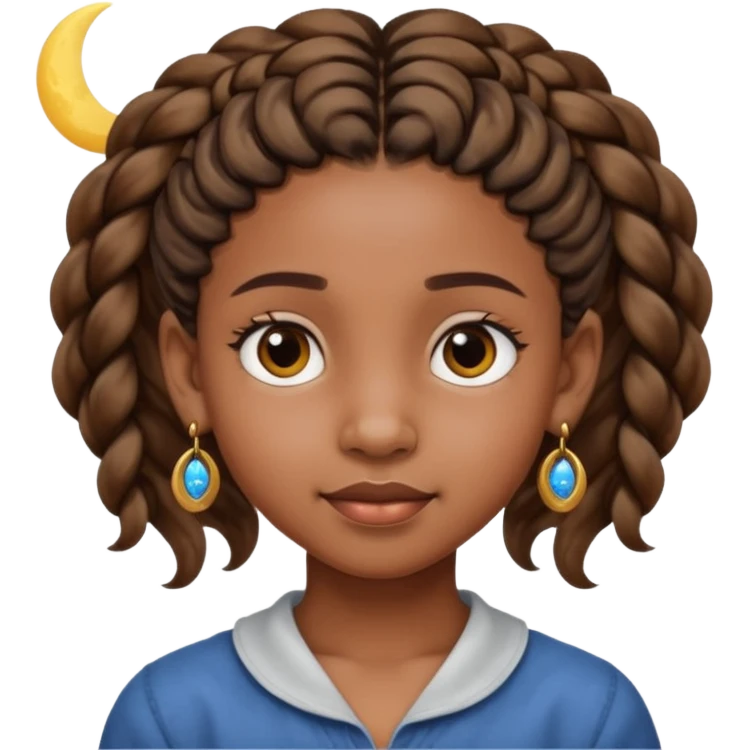 a brown skin ten year old girl with short twists  and moon earrings emoji