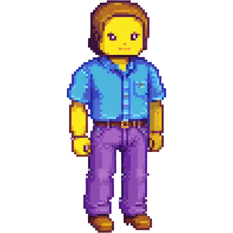 Steve from Minecraft, blocky character with blue shirt and purple pants emoji