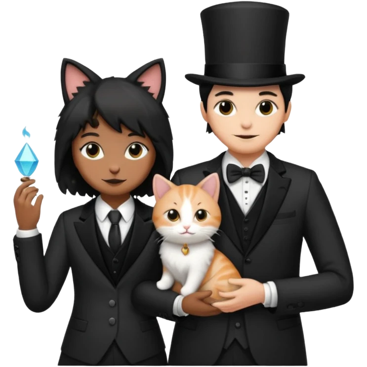 magician couple and their pet cat emoji