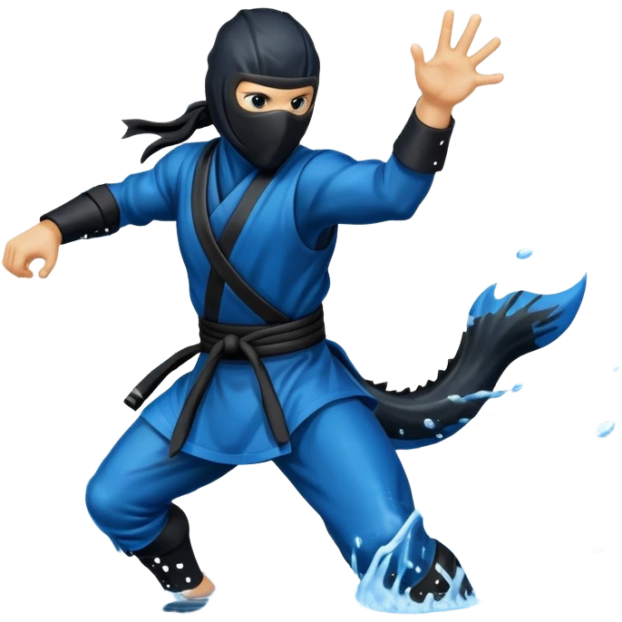 Water horse as a ninja, with a black ninja mask, wielding ninja stars, in water splash emoji