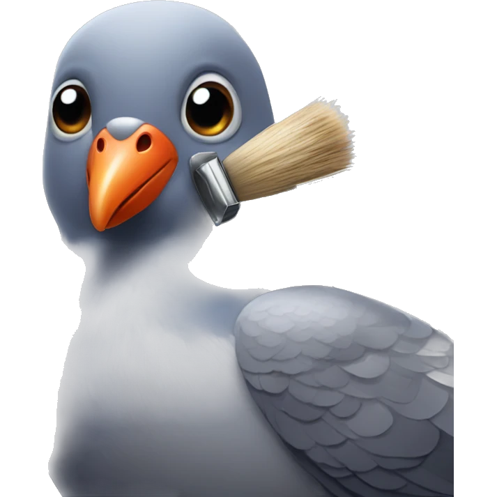 pigeon with big brush in mouth emoji