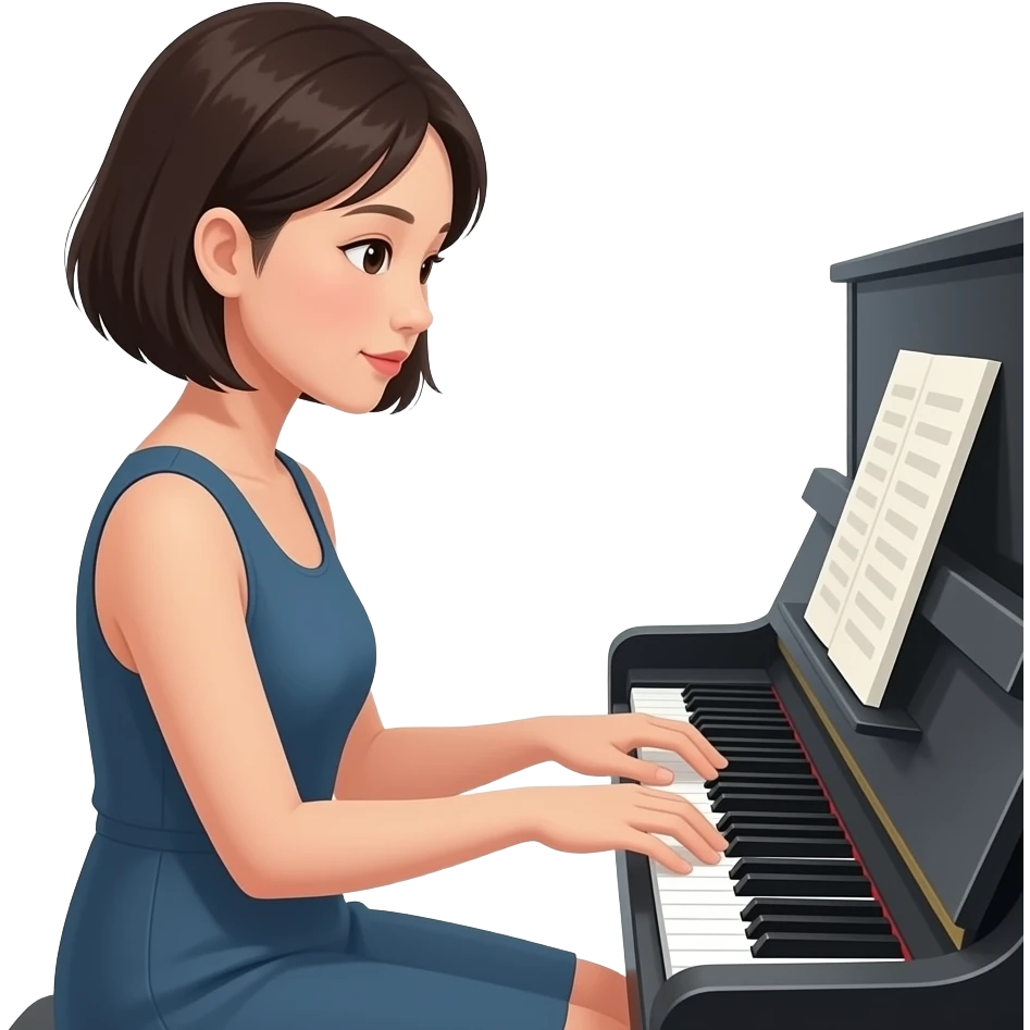 asian woman with bob playing piano emoji
