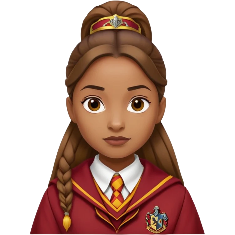 Angelina Johnson in harry potter, wear hogwarts gryfindor uniform, ponytail hair emoji