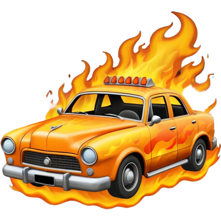 crashed car in flames emoji