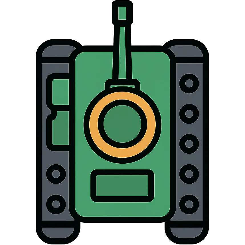 tank from bird's-eye view, lineal color icon with black outlines emoji