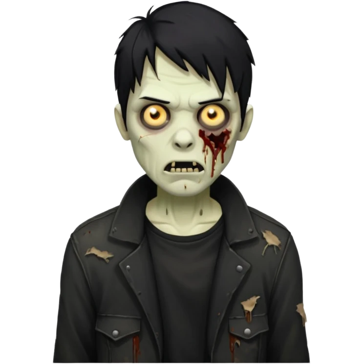 Zumbi masculino com cabelo preto de tamanho médio e com as roupas tudo da cor preta  emoji