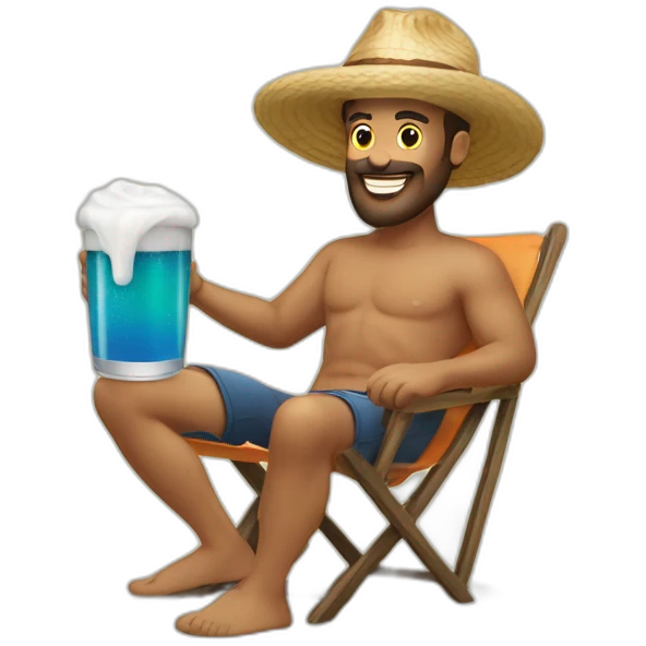 Hombre en la playa con una cerveza  emoji