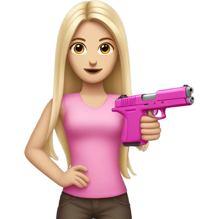 White Girl long hair hand pink nails holding pink gun emoji