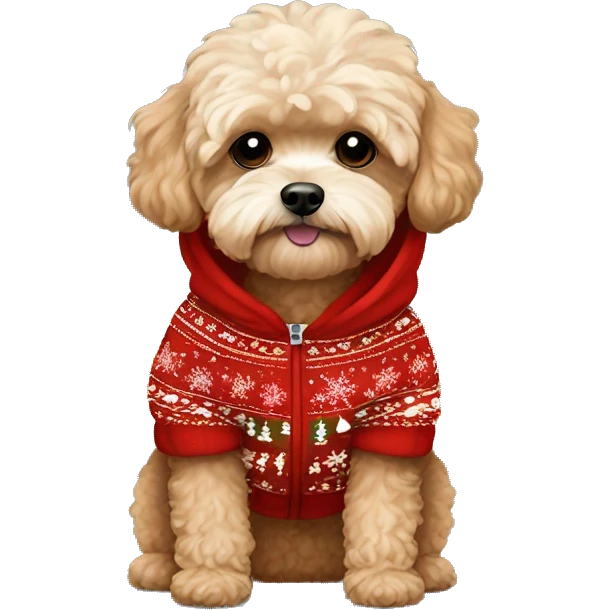 brown maltipoo wearing christmas hoodie  emoji