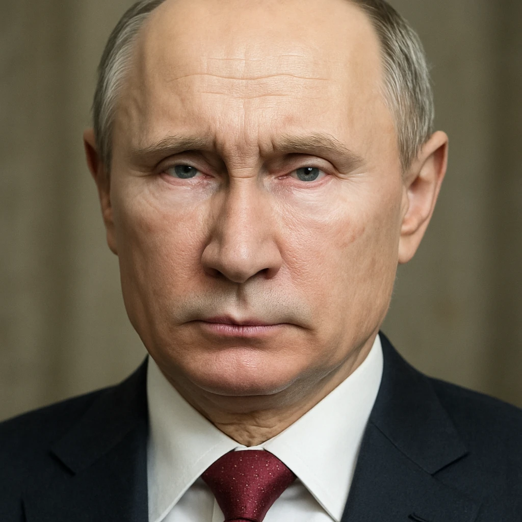highly realistic portrait of Vladimir Putin, serious expression, detailed facial features, photorealistic style emoji