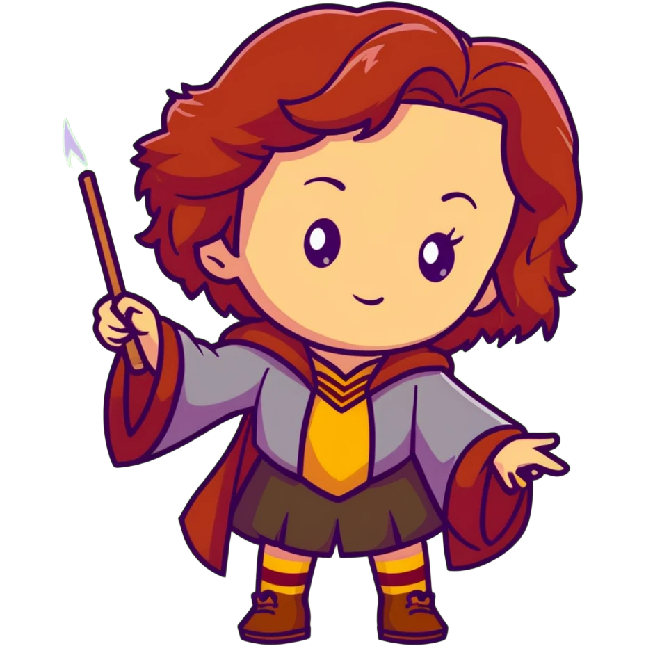 Cute Hermione casting a spell, Gryffindor colors emoji