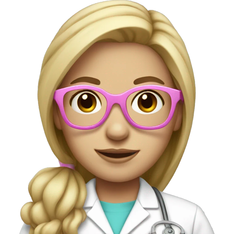 Scrub nurse with long blonde hair, long lashes, pink glasses  emoji