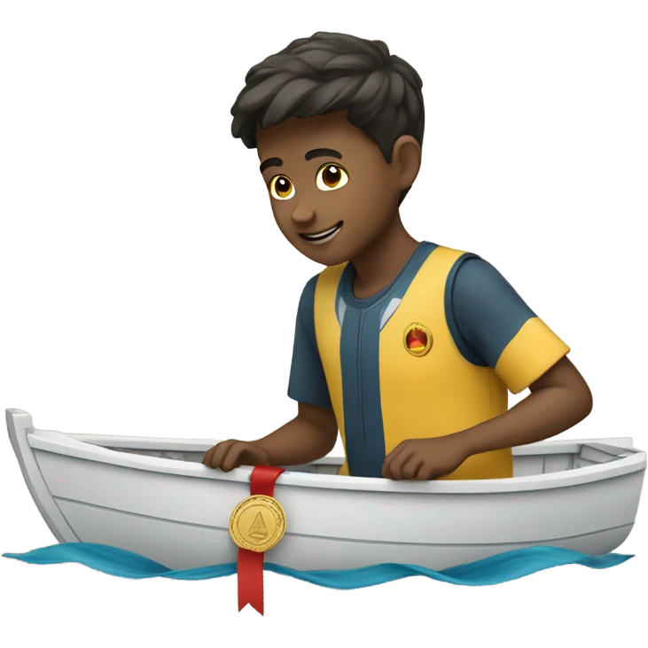boy puts medal on his boat emoji